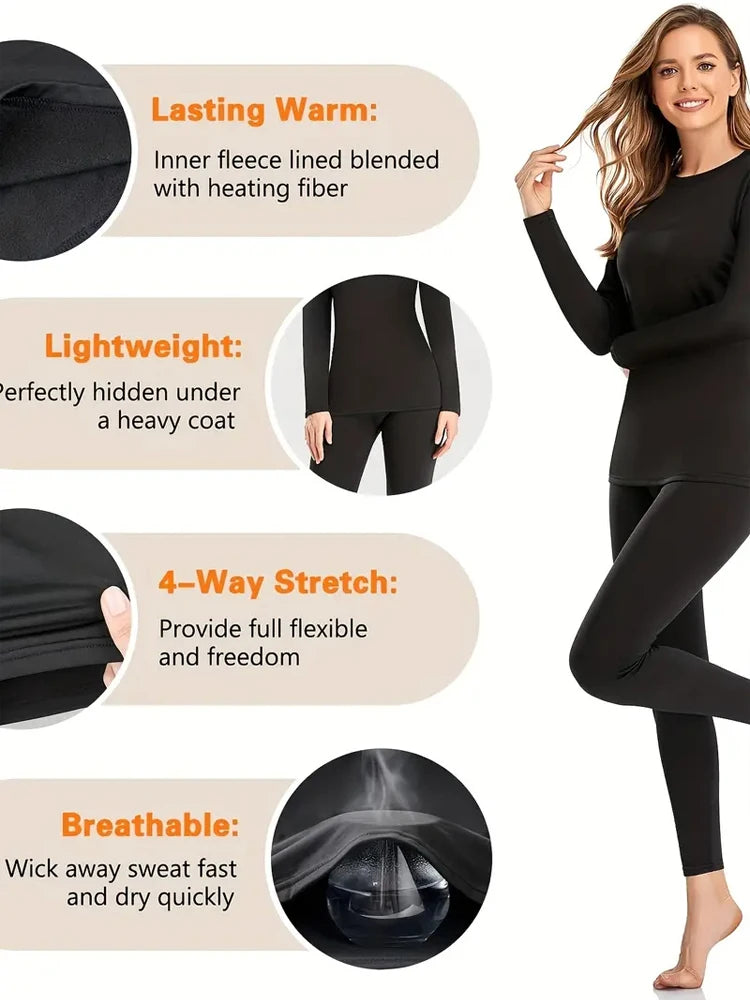 4pcs Women's Tight Thermal Underwear Set,Soft Warm & Comfortable Sleepwear Suit Fit Winter Warm Cashmere Lightweight Pajamas Set