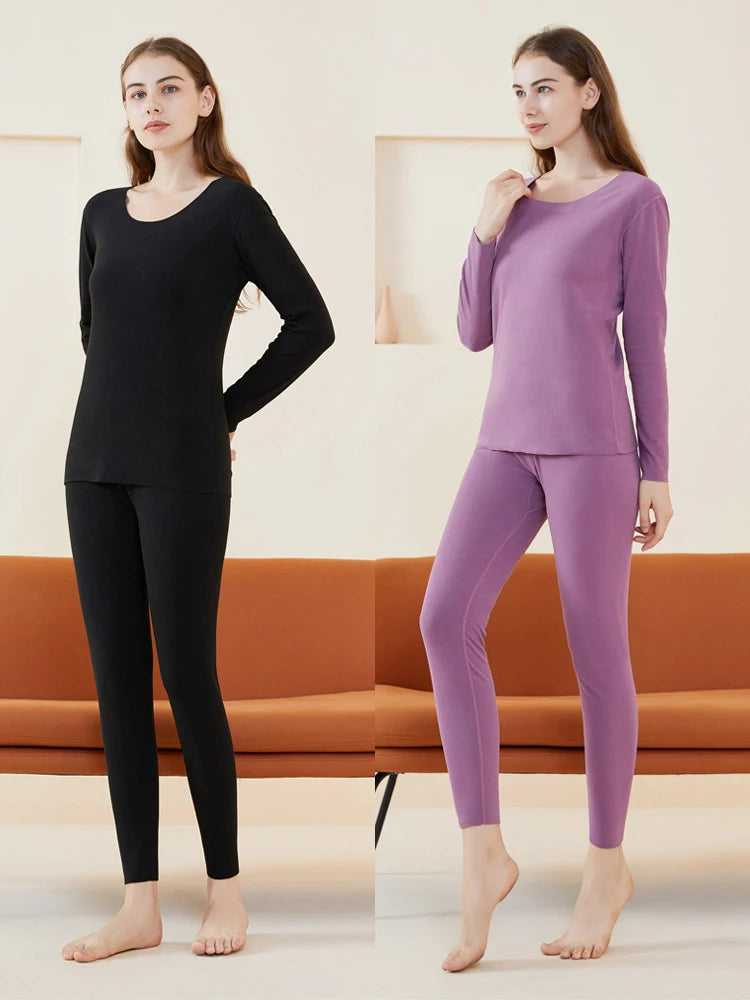 4pcs Women's Tight Thermal Underwear Set,Soft Warm & Comfortable Sleepwear Suit Fit Winter Warm Cashmere Lightweight Pajamas Set
